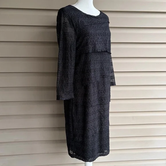 •Chico’s• Textured Black Tiered Ruffle Dress - Size Large - Picture 4 of 8
